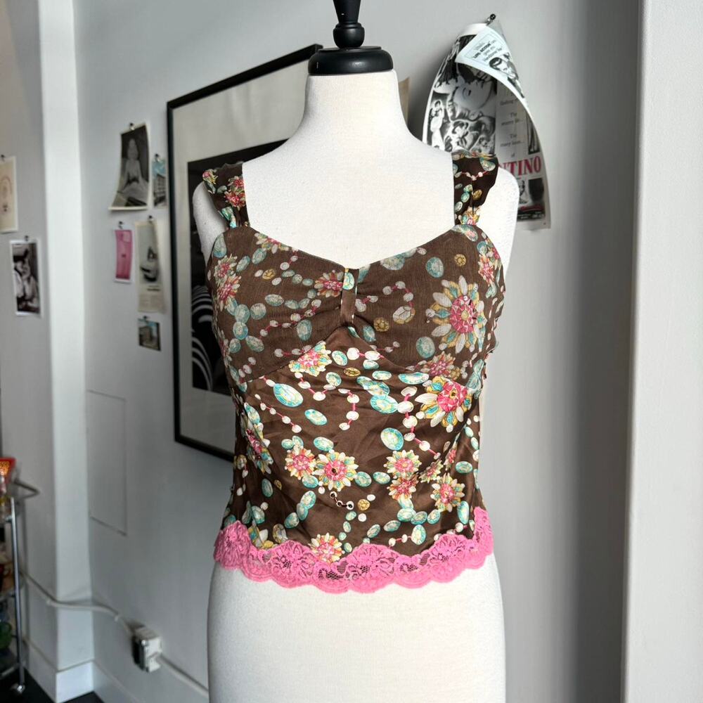 Floral brown pink y2k cami top